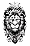 Create a Polynesian style tattoo on the entire left leg - masculine, characterful with a Polynesian lion, from ankle to buttock tattoo design idea