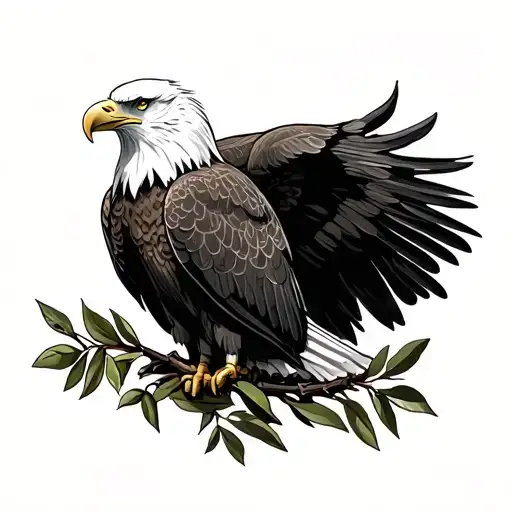 olive branch two bald eagles tattoo design idea