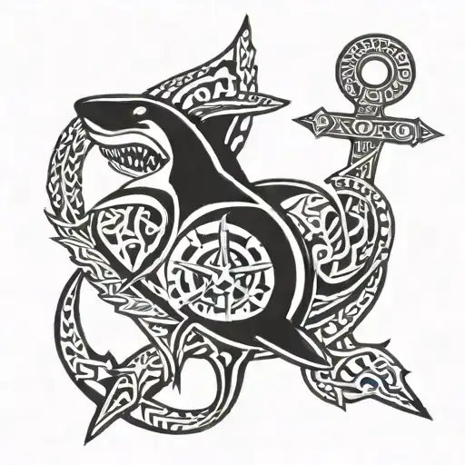 shark and anchor intertwined tattoo design idea