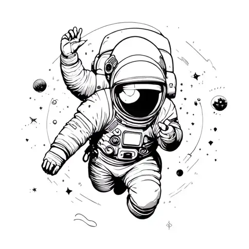 astronaut floating in space reaching towards camera tattoo design idea