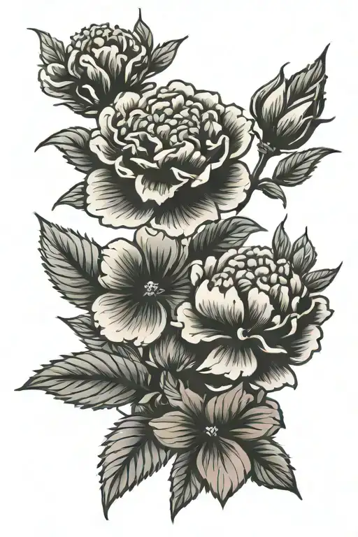 hydrangea carnation tattoo design idea