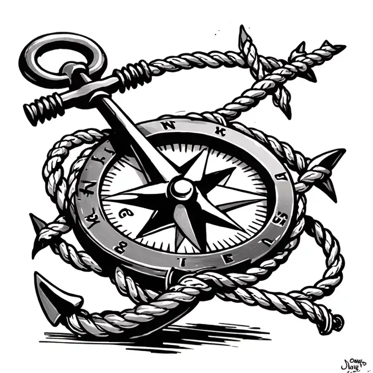boat anchor compass rope shark  tattoo design idea