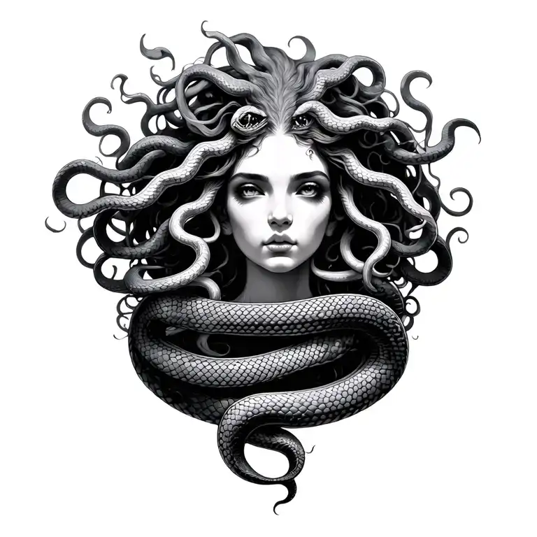 Beautiful Medusa snakes wrapped tattoo design idea