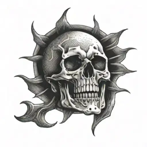 skull open mouth solar eclipse tattoo design idea