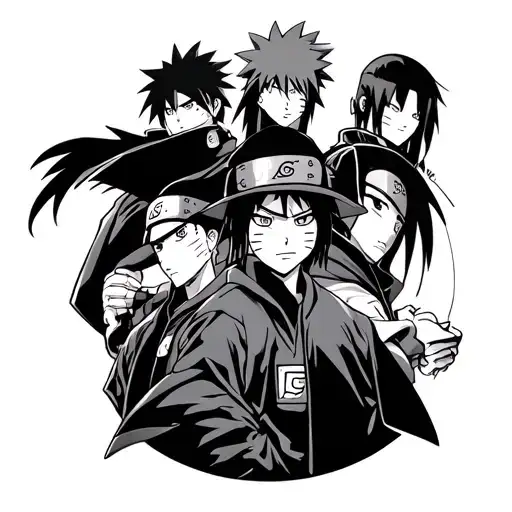 Naruto and sasuke's curse seal sleeve with anime characters  tattoo design idea