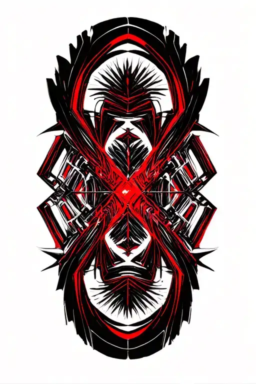 Black and red fractal geometric patern inspired tattoo design idea