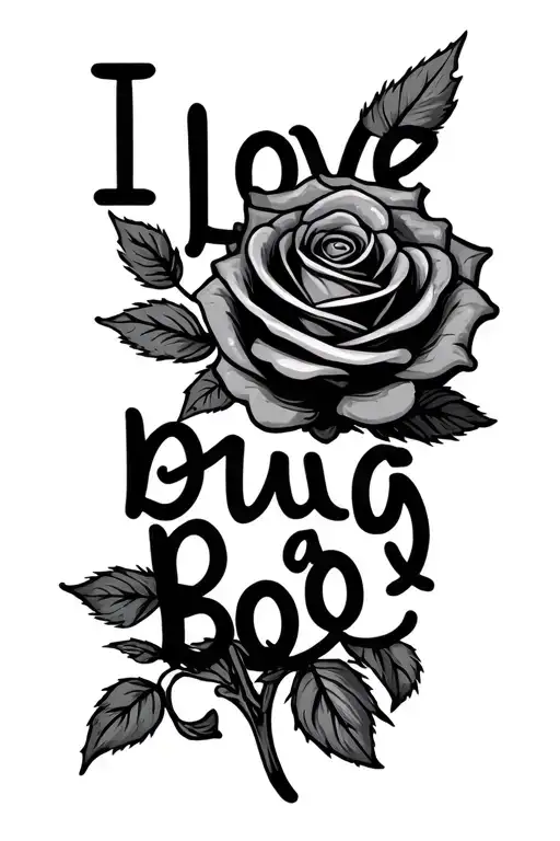 "I love you bug a boo" rose with handwriting for stem tattoo design idea