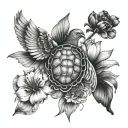 turtle dove / palm cross / gerbera daisies / Alstroemeria Lilies / Matthiola Incanna tattoo design idea
