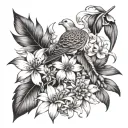 turtle dove / palm cross / gerbera daisies / Alstroemeria Lilies / Matthiola Incanna tattoo design idea