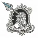  Zeus lightning bolt intertwined with poseidon trident with waves tattoo design idea