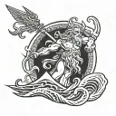  Zeus lightning bolt intertwined with poseidon trident with waves tattoo design idea