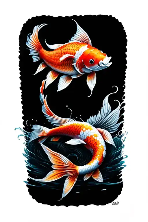 stipple tattoo of a koi fish in color, 2 inches  tattoo design idea