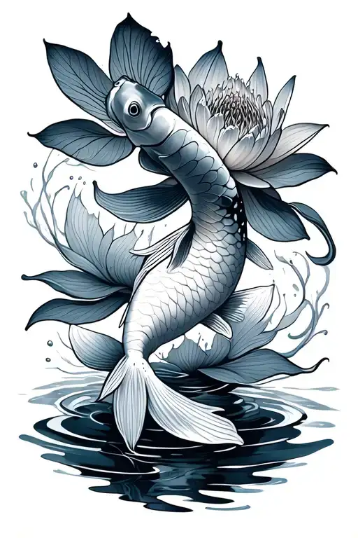 koi fish water lily water lines tattoo design idea