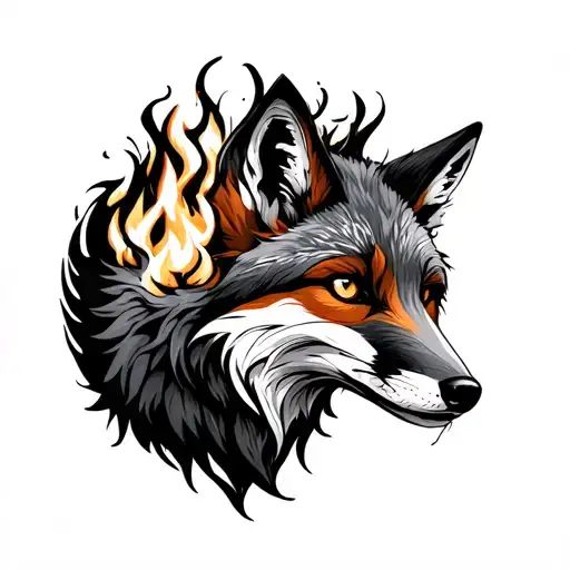 wild fire in the forest with a fox surrounded tattoo design idea