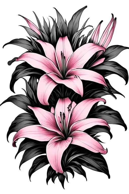 pink tiger Lily flower bouquet tattoo design idea