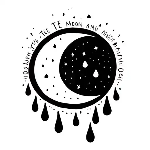Love you to the moon and back and 3 rain drops falling tattoo design idea