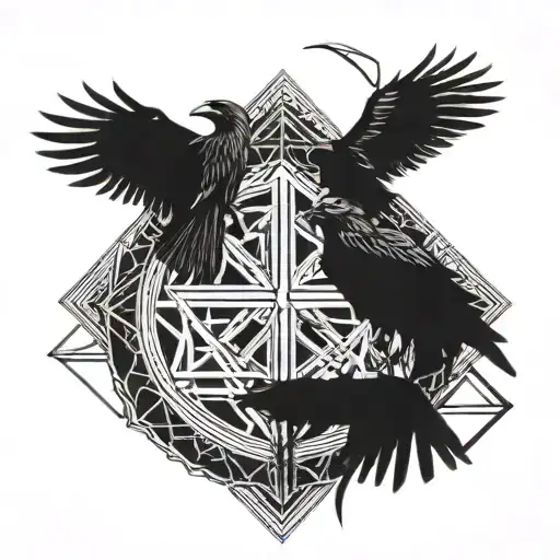 Odin's Two Ravens and the Spear of Destiny tattoo design idea