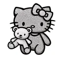 hello kitty holding a teddy bear standing tattoo design idea