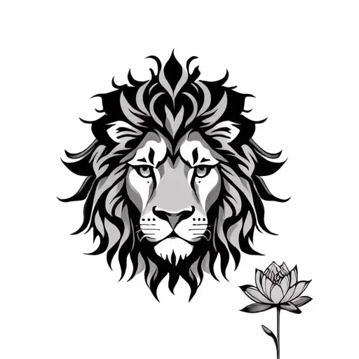 lion face and lotus flower tattoo design idea