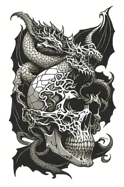 skull and dragon intertwined, gothic inspired tattoo tattoo design idea