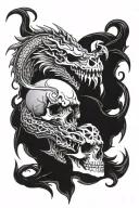 skull and dragon intertwined, gothic inspired tattoo tattoo design idea