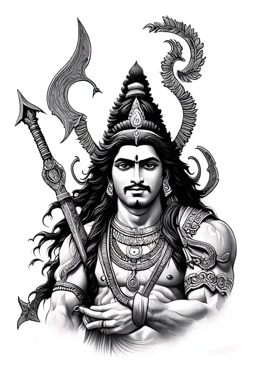 I would like to create a tattoo for my outer upper arm. It should be an innovative design with lord shiva’s weapon, thir tattoo design idea