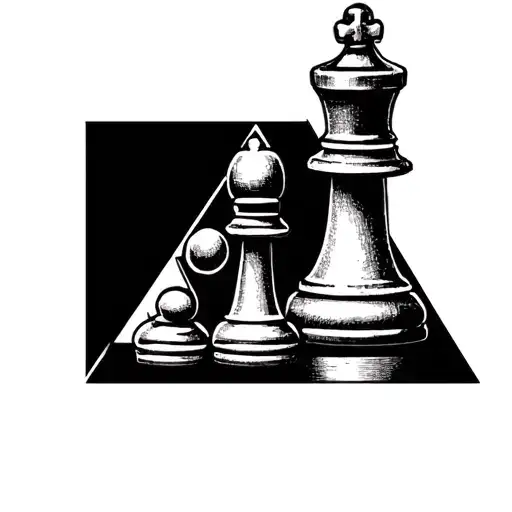 triangle chess board b b and a Knight chess piece in front of tattoo design idea