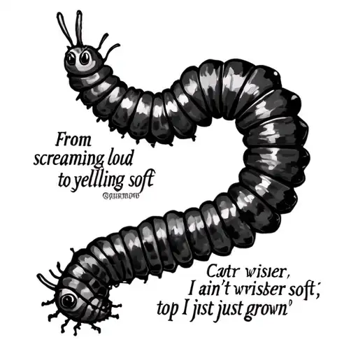 "From screaming loud to yelling soft, I ain’t wiser, I’ve just grown” Caterpillar top left cocoon top right bottom btrfl tattoo design idea