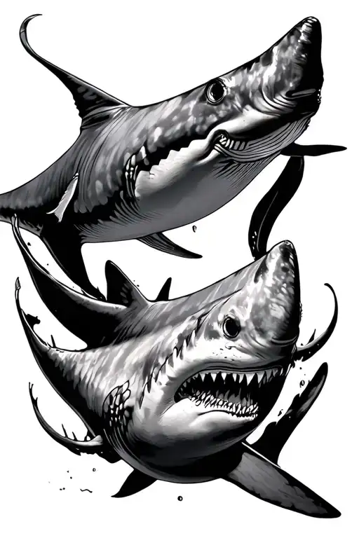 Make me a tattoo design that has a manta ray as its base, a whale shark for its tail, and hammer head shark as its wings tattoo design idea