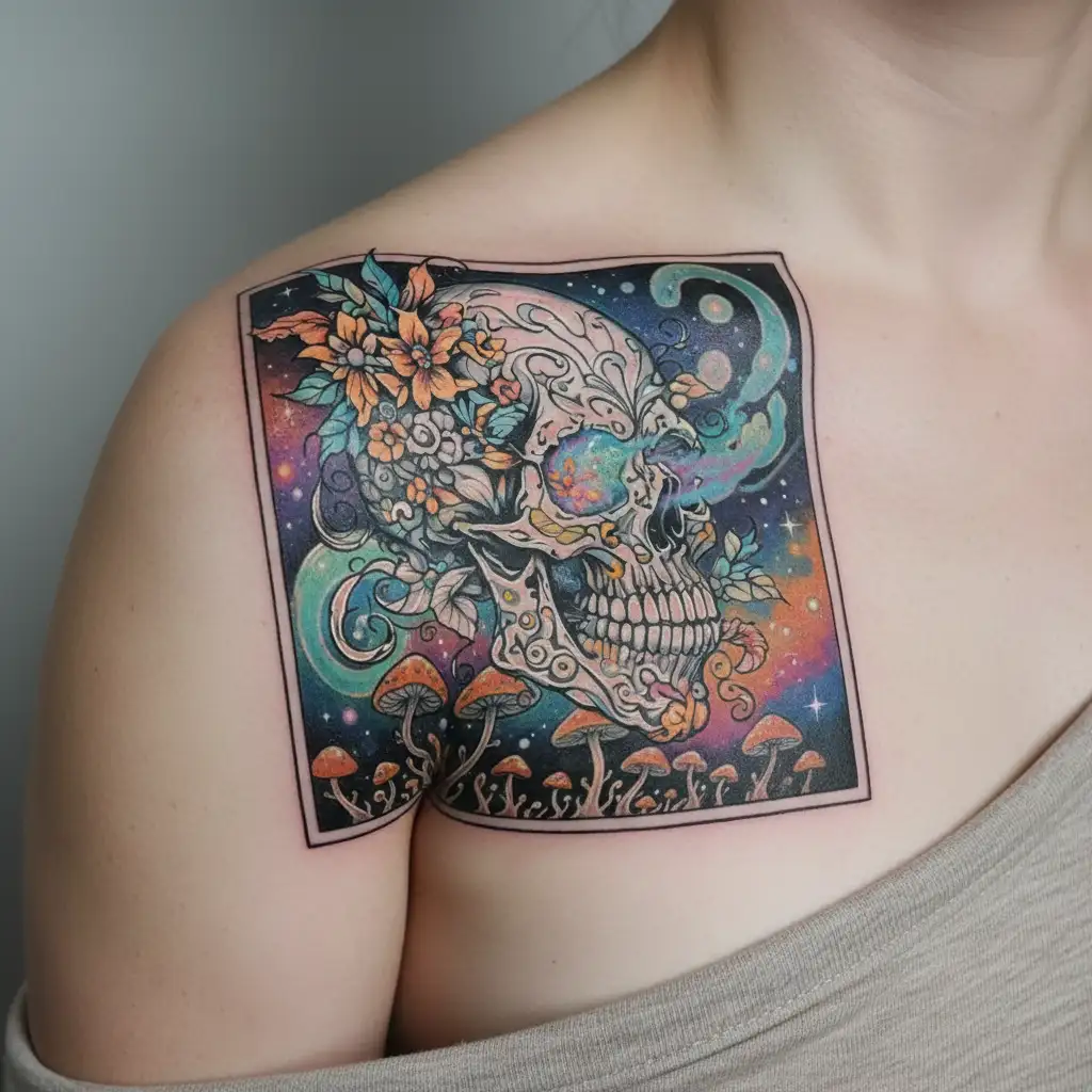 psychedelic skull tattoo design idea