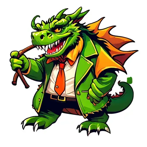 dragon pimp fur coat holding cane tattoo design idea