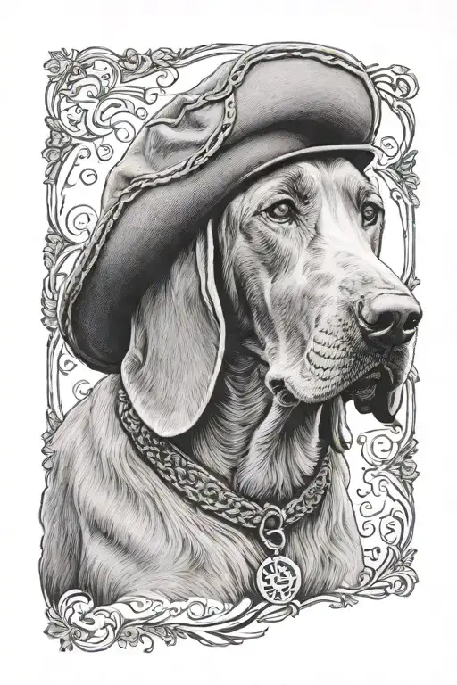 Weimaraner dog wearing hat tattoo design idea
