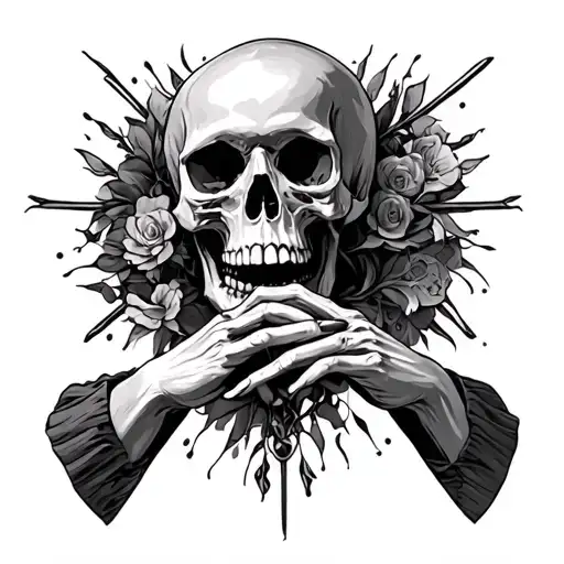 Death with skull and praying hands tattoo design idea