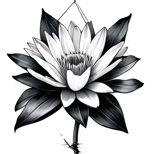 black and white water lily inside diamond shaped line tattoo design idea