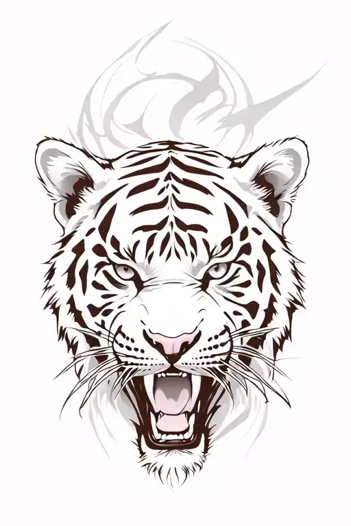 Upper arm sleeve tattoo, sketched ink style. Roaring tiger at top, front-facing tiger below. Sharp, aggressive tribal sw tattoo design idea