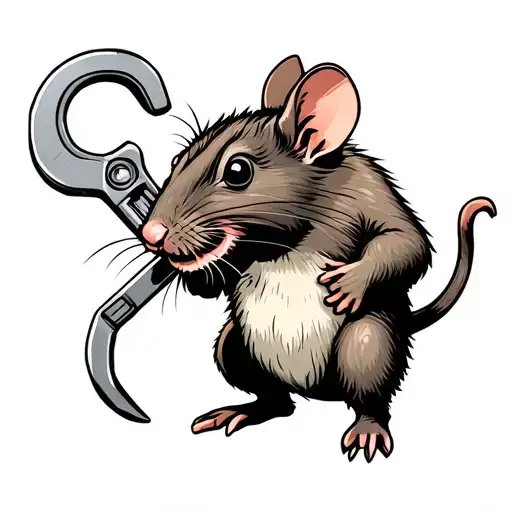 rat standing up holding an adjustable crescent wrench, the rat and wrench are about the same height tattoo design idea