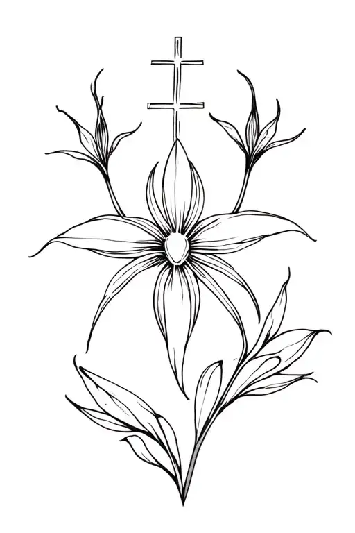 cross and spiderlily tattoo design idea