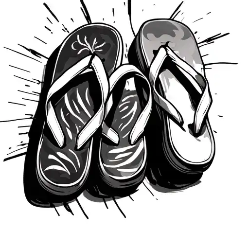 Create a black and white tattoo photo for me, in sketch style. The main character should be flip flops. On one side with tattoo design idea