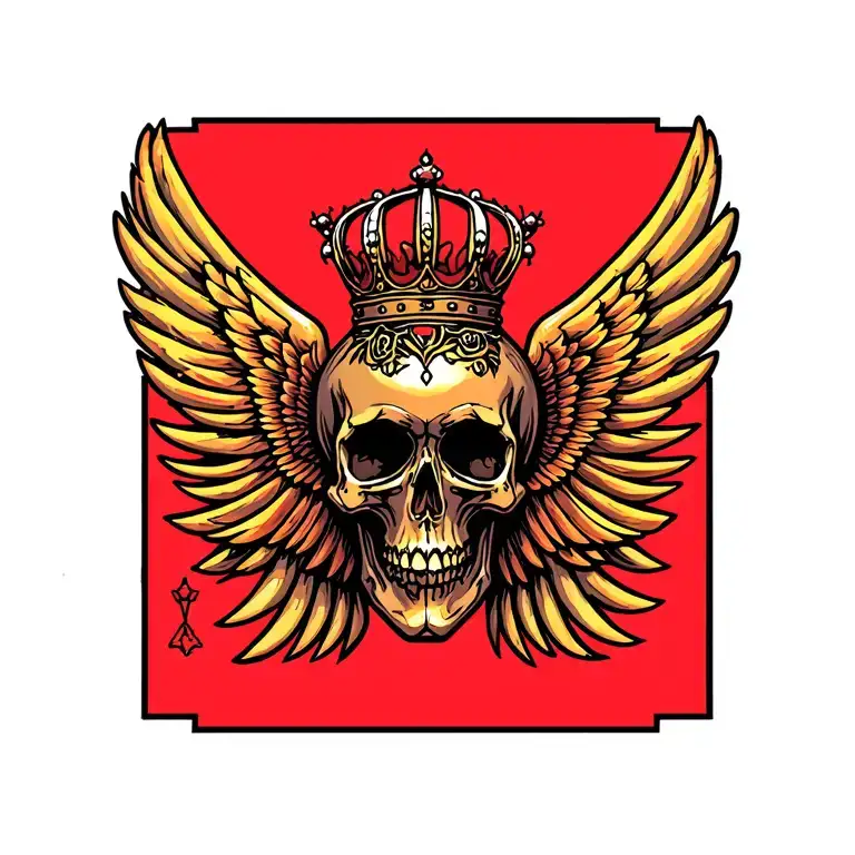 Wings with skull and crown tattoo design idea
