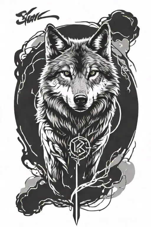 Tattoo from wrist to elbow, at the bottom of the rune there was a wolf and a she-wolf and a cub in the middle of the for tattoo design idea