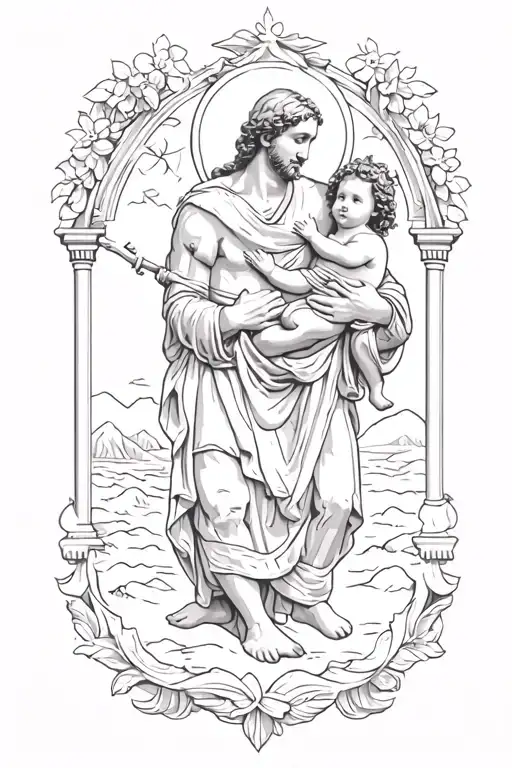 st christopher carrying baby jesus tattoo design idea