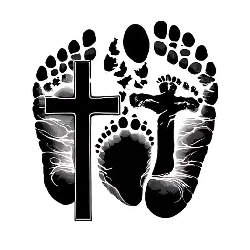 cross and baby footprints continue tattoo design idea