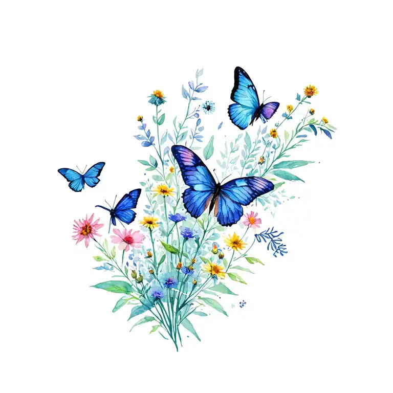 a lush, vibrant ecosystem of native wildflowers and butterflies found in the Appalachian regions of TN and Georgia tattoo design idea