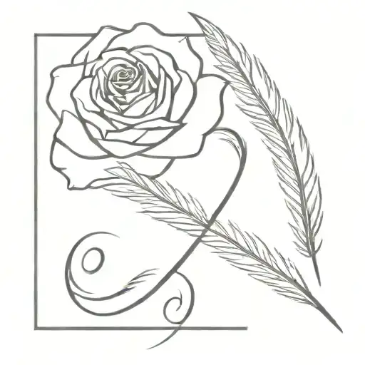 a feather and a rose forming the infinity symbol intertwined tattoo design idea