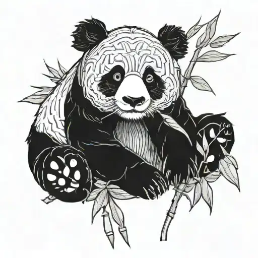 panda bamboo line drawing tattoo design idea