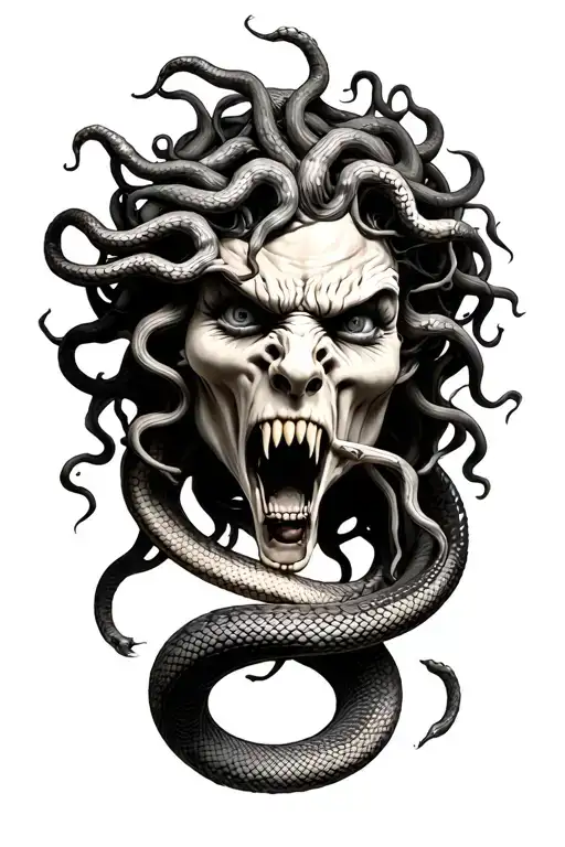 Medusa head with angry snake coiled tattoo design idea