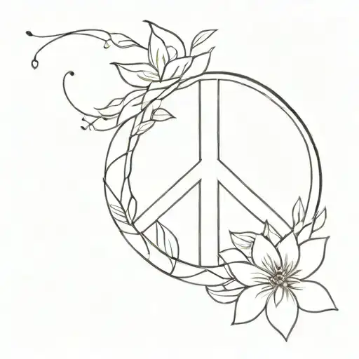 nature peace sign flower intertwined tattoo design idea