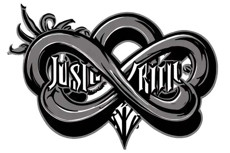 infinity symbol with name justice intertwined tattoo design idea