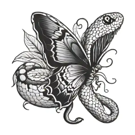 snake eating a butterfly tattoo design idea