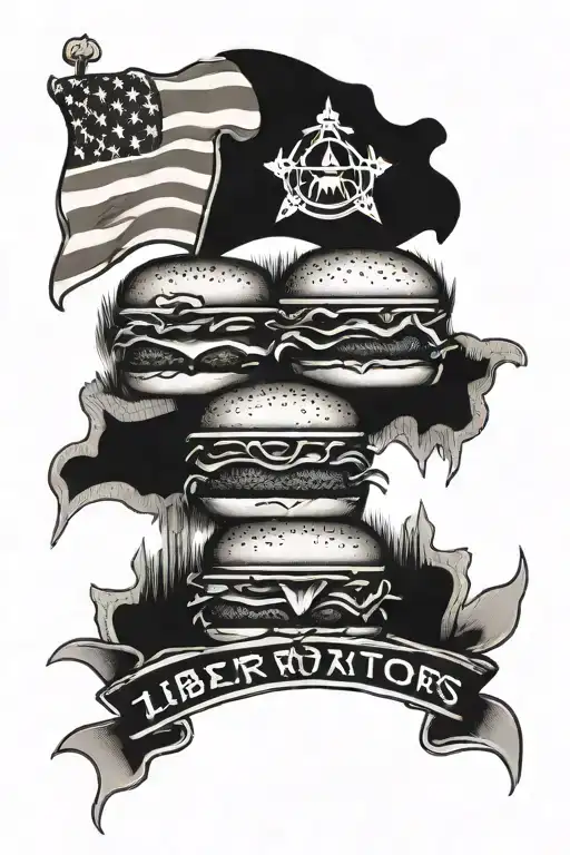 liberators of America in the form of a hamburger tattoo design idea